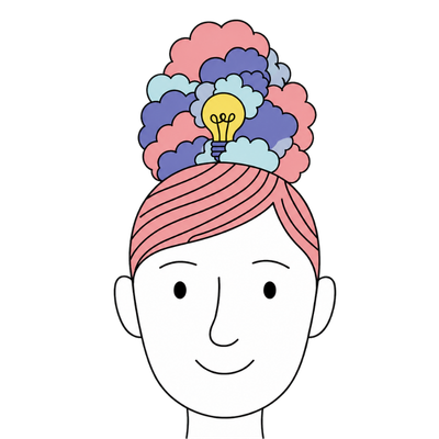 Illustration of a smiling woman with ideas